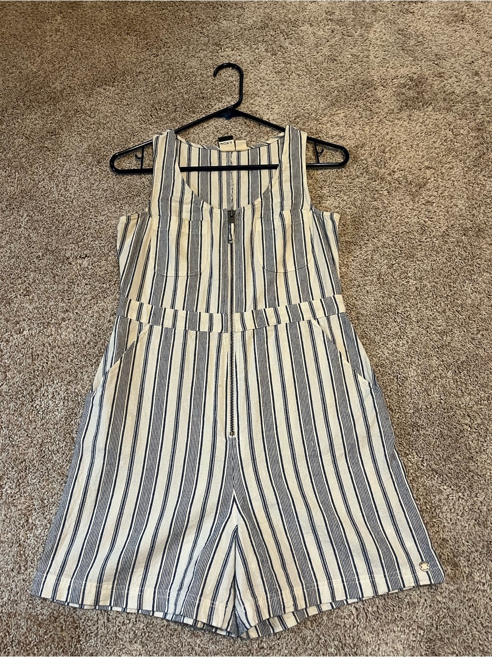 Roxy Navy and Cream Striped Sleeveless Romper